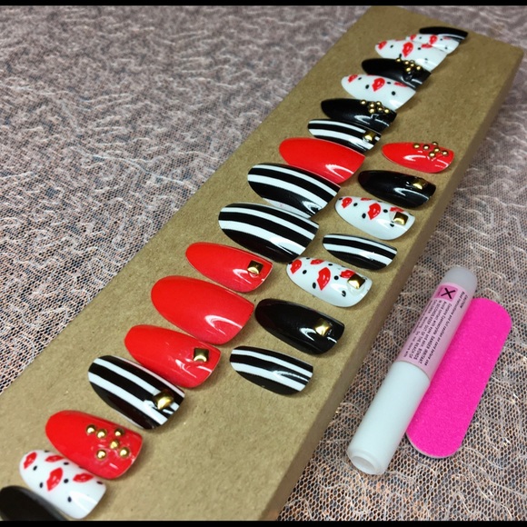 melissakayboutique Other - Diy Press On Nails Lip Design Red White Black